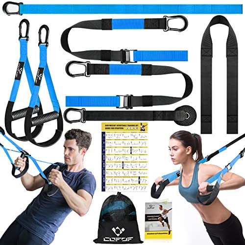 COFOF Schlingentrainer - Professionelles Sport Kit für Ganzkörpertraining zuhause mit Großem Griff, Türankerbefestigung, Tragtasche und Übungsanleitung