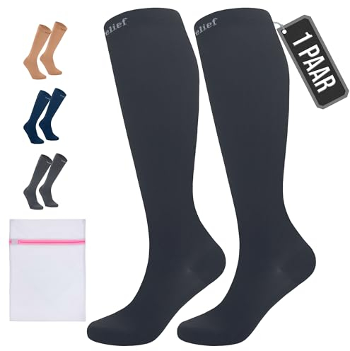 360 RELIEF 1 Pair Compression Socks for Women & Men - 15-20 mmHg Travel Flight Socks – Graduated Support - Ideal for Running, Cycling & during Maternity -XXL, Black with Laundry Bag