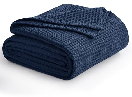 Aisbo Pläd Sommarfilt Dubbel - Mjuk filt Dubbelsäng 220 x 240 cm, Pläd Soffa Honungskaka Lätt Sommarfilt, Våffelpapper för soffa och soffa, Marinblå