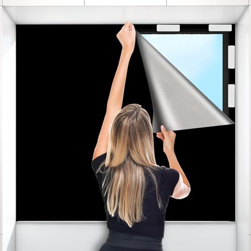 Blackout Blinds Stick on 300x145cm, 420D Blackout Curtain for Window, No Drill Film for Bedroom, Cut to Any Size, Portable Black Out Blinds for Travel Temporary, 12 Velcro, 18 Adhesive Tapes