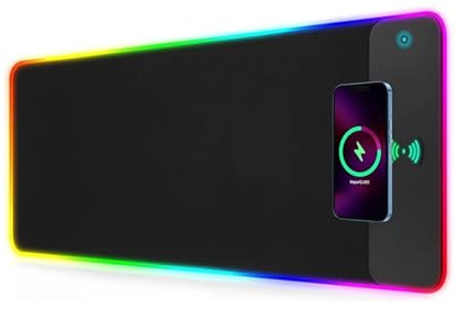 LYCEBELL Tappetino per Mouse Gaming RGB con Caricamento Wireless 15W Qi, 14 Modalità Luce LED, Extra Large XXL 800x300mm, Base in Gomma Antiscivolo, per PC, Laptop e Giochi Competitivi