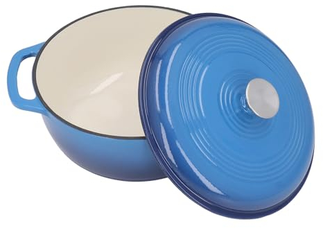 Olla de Horno Holandés de Hierro Fundido Esmaltado, Redonda Profunda, Antiadherente, Esmaltada, Apta para Horno hasta 500 °F, Horno de Pan, Olla con Tapa y Asas para Hornear Pan
