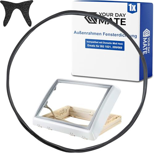Außenrahmen Fensterdichtung, kompatibel mit Dometic Midi Heki Dachfenster, 239 cm Länge, Schwarz, EPDM, Ersatz für BG 1521, 209/069, für Midi Heki Style, Umrüstungsdichtung Zwangsentlüftung Wohnwagen