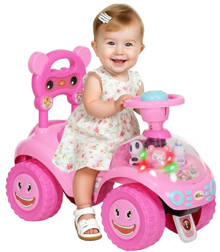 AIYAPLAY Ride on Car Push Along Toy Foot to Floor for 18-36 Months, Pink | Toddler Car, Under Seat Storage, Anti-Over-Backwards Device, Horn, Music, Light