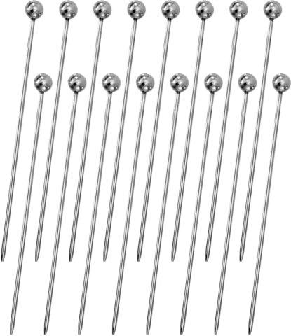 RSYHVG 16 x Cocktailspieße, wiederverwendbare Edelstahl-Zahnstocher, Martini-Olivenspieße, Upgrade-Metallspieße, Garnierstäbchen