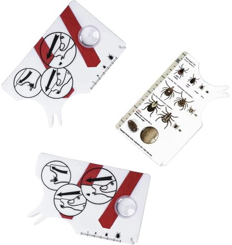 PQLQ Lot de 3 cartes à tiques pour humains, avec loupe, pour retirer rapidement et en douceur les tiques de l'animal de compagnie ou de l'homme