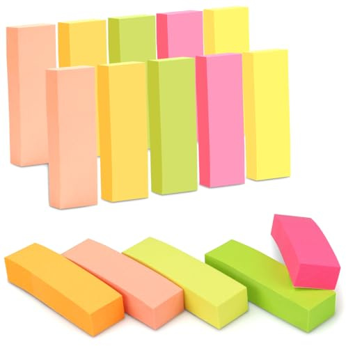 1500 mini marcas de papel pegatinas reposicionables – 3 paquetes de 5 bloques de 100 hojas colores neón, 50 x 15 mm