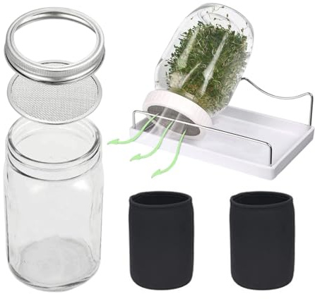 Sprouting jar – groddar growing burk, lock, 950 ml burk med screen grout lock | groddande jasrgroningset av glas med mörkläggningskåpa för odling av broccoli, Alfalfa och Mungobönor