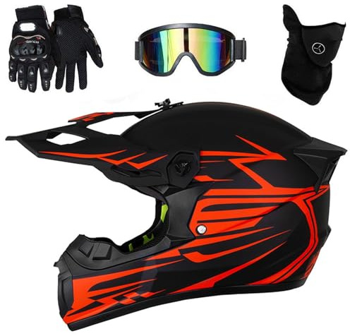 Kids Motocross Helmet Full Face - Lightweight Youth ATV/Bike Motorcycle Helmet with Fashion Tail Wing & Removable Padding, Goggles + Breathable Mask + Gloves