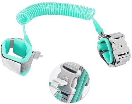 Rynvarl Guinzaglio Bambini 2,5M con Chiave, Braccialetto Semiperdo Anti-perso 360°, Cordino Sicurezza da Polso per Bambini Piccoli – Verde