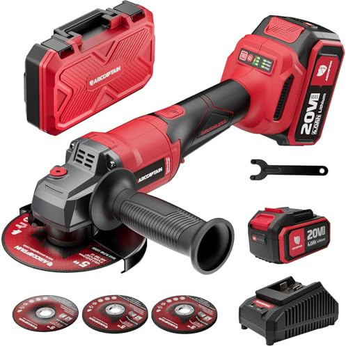 ARCCAPTAIN Angle Grinder Kit, 4-1/2 to 5,【Paddle Switch】9500RPM 1200W Brushless Power Motor Cordless Angle Grinder with 2PCS 4.0AH Batteries, 180°Rotatable Grinder Tool for Cutting/Grinding/Polishing