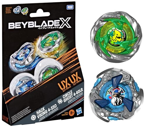 Hasbro Beyblade X, Circle Ghost 4-60LR UX e Hack Viking 4-55O UX, Set Dual Pack con 2 trottole con Rotazione a Destra di Takara Tomy, trottole da Battaglia Giocattolo, dagli 8 Anni in su