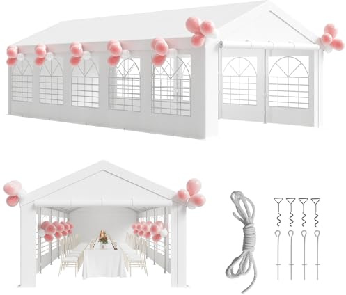 Airfish Tente de Reception 4x10 Imperméable, Résistante au Froid, Tonnelle de Jardin Exterieur UV 50+, Barnum pour Fête de Jardin, Fête de Vacances sous, Mariage Chapiteau, Blanc