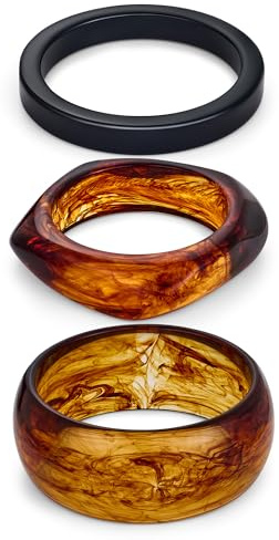 LILIE&WHITE Brazalete Mujer Resina Naranja y Negro Elegante, Diseño Moderno, Antialérgico, Accesorio Versátil para Ocasiones Especiales y Uso Diario - 3 Piezas