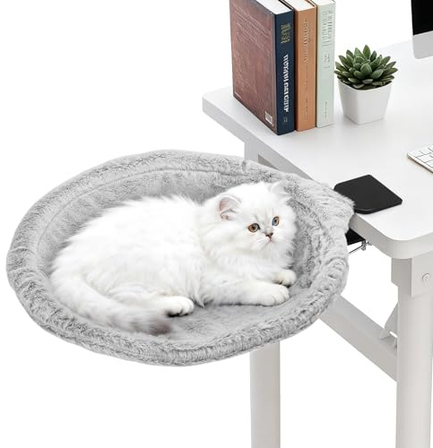 Kattskrivbordssäng, viktkapacitet upp till 20 kg kattstol, utbytbar fuskkaninpäls fleecekudde eller nätkudde katthängmatta för kontor, husdjursbutiker och katter kaféer