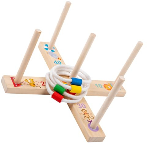 TOYZFRIENDY Jeu de Lancer Anneaux Bois Coloré Interactif pour Garçon Fille Développement Coordination Main-œil Jeu Adresse Extérieur et Intérieur pour Famille et Plein Air