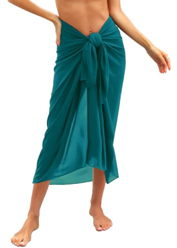 Svanco Damer sarong pareo chiffong bikini täcka upp täckande strandhandduk omlottkjol strand Wrap för strand kjol baddräkt lång strandklänning multifunktionell en storlek, Turkosgrön, En Storlek