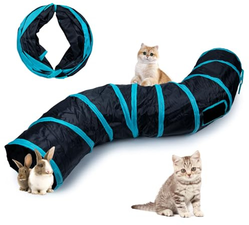 Tunnel per gatti, pieghevole, giocattolo per gatti, per gattini, cuccioli, conigli, interni ed esterni (Black 2 Way Cat Tunnel)