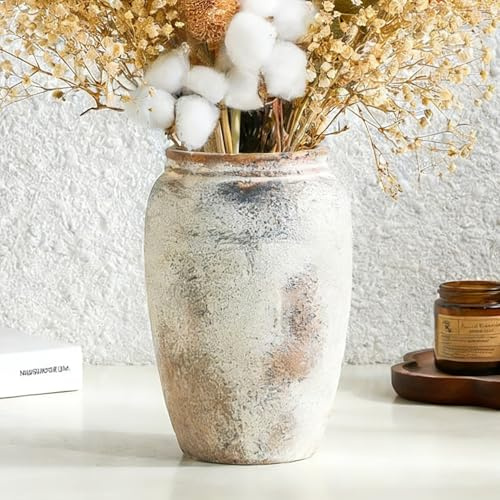 Aisamco Keramikblomvas, 21 cm hög lantlig rustik vas, blomkruka, dekorativ terrakottavas för heminredning, golv, kök, matsal, skrivbord, hylla, kaffe