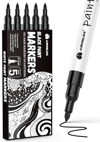 Aurobliss permanenta markörpennor med svart färg och fin spets, permanenta pennor för metall, tyg, glas, trä, stenar, tvätt, oljebaserade, vattentäta