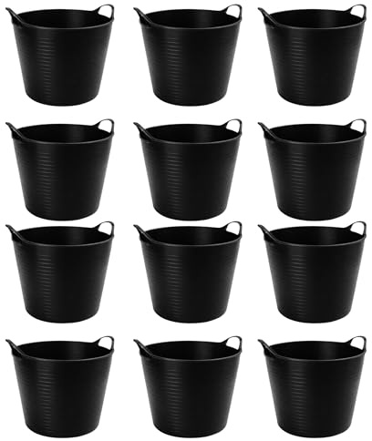 TUKA Pack de Capazos de Plástico 30 L – Profesional, Color Negro | Barreño, Cubeta Resistente Multiusos para albañilería, jardinería, Agricultura y hogar (12, Negro)
