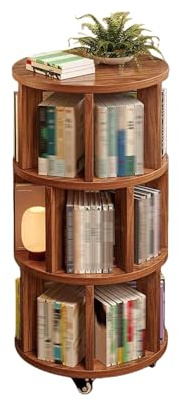 LLYLAFDC Librero Giratorio de Madera Maciza, Torre de Libros Giratoria 360°, Estante de Almacenamiento Independiente para Hogar, Oficina, Sala, Dormitorio(Brown,44 * 103cm)