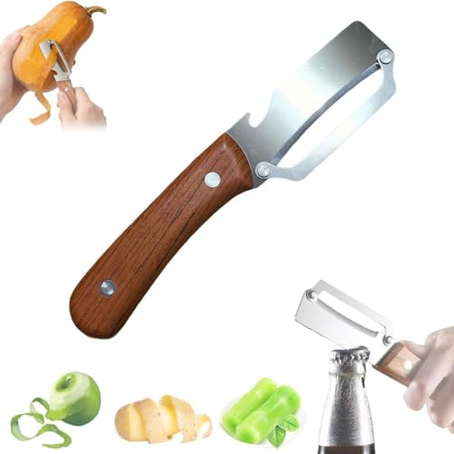 Zero Snag Wooden Peeler,Multi-Functional Vegetable Peelers for Kitchen,2-in-1 Cabbage Peeler Potato Peelers with Wooden Handle & Bottle Opener,KitchenPeelers for Potato,Carrot,Pumpkin