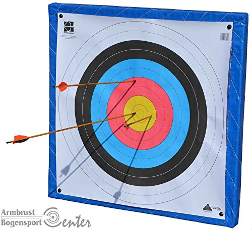 Zielscheibenmatte aus Stroh 90x90 cm – wetterfeste Bogensport Zielscheibe inkl. 3 FITA Zielauflagen – Pfeilfangmatte Schießscheibe für Recurve & Freizeitbogen