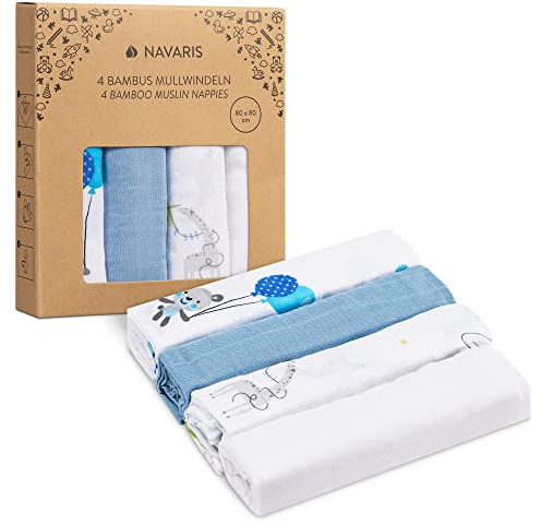 Navaris Baby Mullwindel Set - 4x Mulltuch zum Stillen Pucken Wickeln - 80x80cm Pucktuch Spucktuch - Stilltuch aus Viskose und Baumwolle
