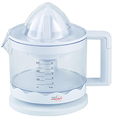 Melchioni Family | Spremiagrumi Elettrico ZUMO, Doppio Movimento di Rotazione, Azionamento automatico a pressione, Coperchio di protezione, Caraffa estraibile con maniglia da 0,6 L, Avvolgicavo, 30W