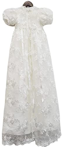 Zahur Robe de baptême longue pour bébé, robe longue en dentelle pour nouveau-né avec capuche et ceinture