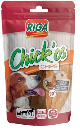 Riga - Chick'Os Chips - Friandises Chien - Chips 90% De Poulet - Riche en Protéines - Faible Teneur en Matière Grasse - sans Colorant Ni Additifs - Récompenses Naturelles Idéales - 60 g