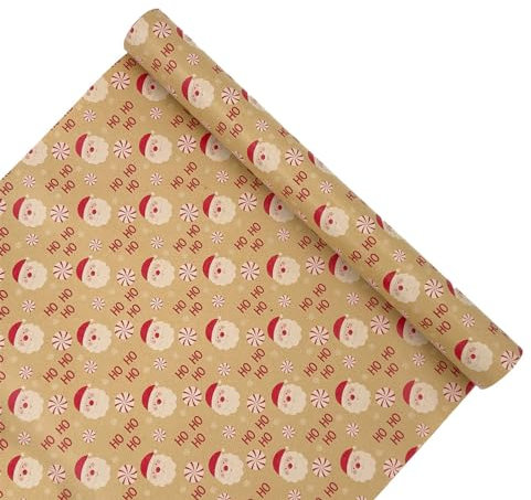 HBell Weihnachten Geschenkpapier Rolle, 43cm x 15m Santa Claus, Xmas Kraft, Perfekt für Geschenkverpackung, Neujahr, Festival, Party Dekorationen