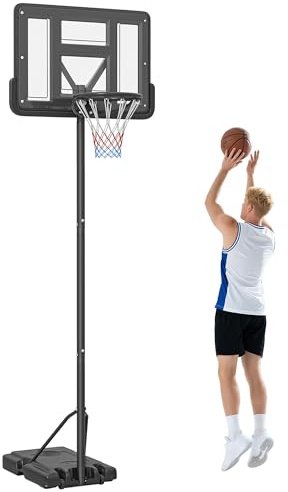 SPORTNOW Canestro Basket ad Altezza Regolabile per Giardino e Piscina con Base Riempibile e Spazio per Palla, in Acciaio, Plastica e HDPE, 110x75x195-370 cm, Nero