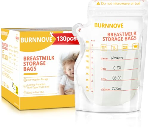 BURNNOVE Muttermilchbeutel 130 Stück Muttermilch Aufbewahrung Bags 250ml BPA-frei Doppelreißverschluss Auslaufsichere Milchbeutel Verdickt Geruchlos Vorsterilisiert Einfrierbar Platzsparend
