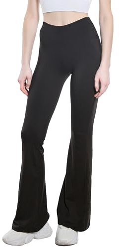 TMK Pantalones Acampanados Leggings de Pierna Ancha Multipack 1/3/6/12pz Perfectos para Yoga Ejercicio Cómodos Ligeros Primavera Verano cód.4694, Negro , Large-X-Large