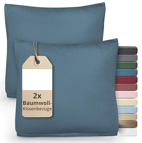Greenline Federa per cuscino in jersey di alta qualità, 100% cotone, blu, confezione doppia (2 pezzi) 50 x 50 cm