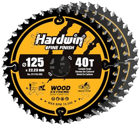 Hardwin Lame de Scie Circulaire 125mm 40 Dents ATB Carbure Tungstène, Alésage 22.23mm, Compatible Scies sur Table/Portatives, Lot de 3