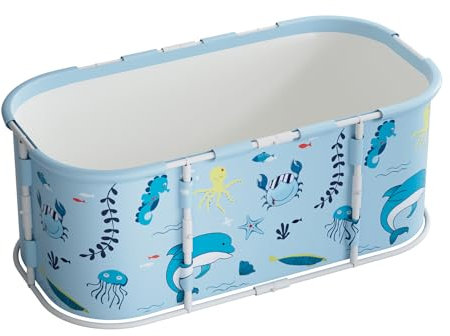 Baignoire Pliable Portable 110 x 60 x 50 cm - Seau de Bain Vapeur Sauna Autoportant pour Adulte, Trempage Sans Gonflage, Spa Intérieur Chaud et Glacé (Bleu)
