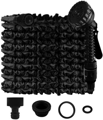 Gsakskdsap 30m Tubo Estensibile da Giardino, Tubo per Irrigazione con 7 Modalità di Spruzzo Funzioni, Manichetta per Irrigazione con Pistola Acqua Per Lavaggio Auto, Giardino, Prato (Nero)