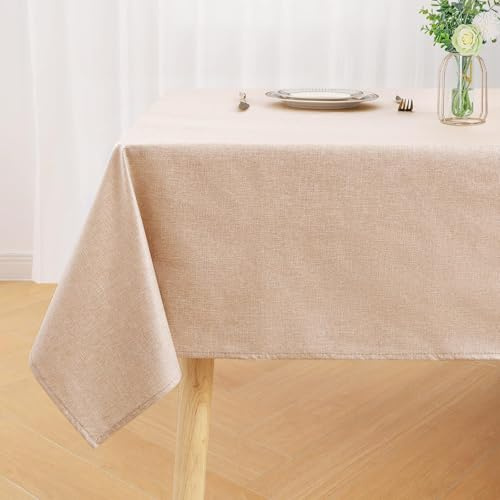 smiry Rectangular Table Cloth Wipe Clean 140x300 cm, Cream | Wipeable Water Resistant Linen Tablecloth, Fabric Washable Dining Table Cover for Kitchen Indoor Outdoor