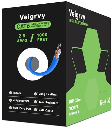 Veigrvy Cat 6 Ethernet Cable 305M/1000FT Bulk, 23AWG 550MHz CCA UTP Cat 6 Cable with 10 Rj45 Connector, High-Speed Internet Cable for Cameras, Smart Doorbells, Computers - Blue