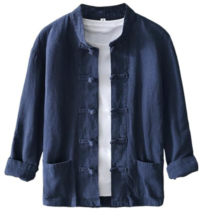 Camicia tradizionale da uomo, a maniche lunghe, con bottoni a rana cinese, tessuto leggero, giacca elegante per occasioni estive e culturali