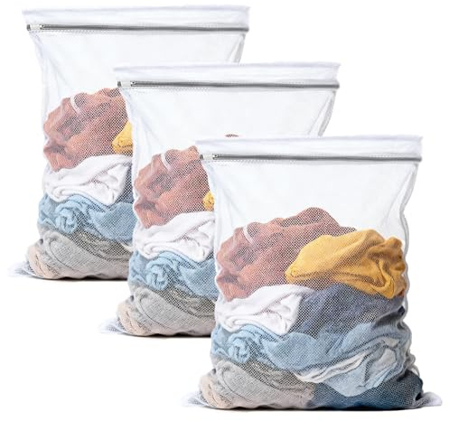 DYSWTUE 3 Pezzi Retina per Lavatrice, 60 x 50CM Grandi e Resistenti, Sacchetti da Viaggio in Rete con Cerniere, Riutilizzabili, per Capi Delicati, Biancheria Intima, Maglieria