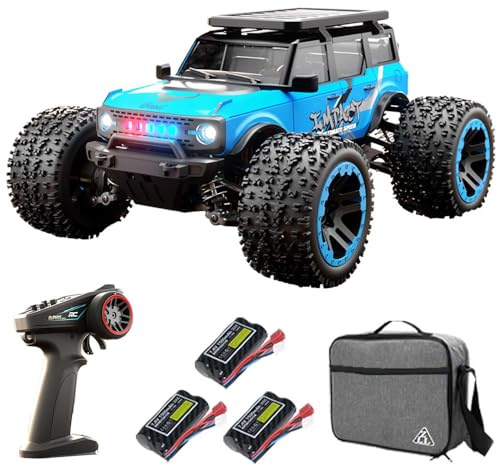 Teeggi 60 km/h radiostyrd bil för vuxna med transportväska, 1/20 Race Buggy 4WD, RC höghastig-hetsdrift utan borste Motor Offroad Drift Racingbil, 3 batterier (blå)