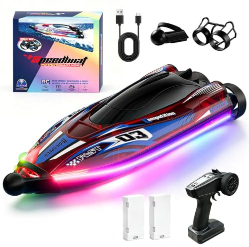 Barco Teledirigido De Alta Velocidad De 30 Km/H Con Motor Sin Escobillas, Recentraje Automático A 360°, Barco Rc Con Luces Led, Resistente A Choques Y Resistente Al Agua, Radiocontrol De 2,4 Ghz Para