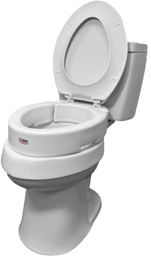 Carex Hinged Round Raised Toilet Seat Riser, Adds 3.5 Inches of Height, 300 lbs Capacity, Elevating and Raising Seat for Elderly and Handicap, Universal, Slip-Resistant, White.