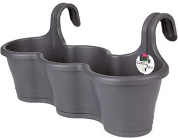 Elho corsica Easy Hanger Trio – Blumenkasten in Anthrazit – Außentopf mit Balkonhalterung – W 53 x H 27 x D 27,5 cm