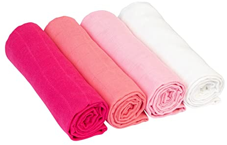 Bornino Mullwindeln pink (4er-Pack) - Moltontücher 80x80cm in Webqualität aus reiner Baumwolle - Mulltücher in mehreren Farbtönen