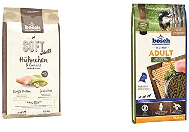 Bosch HPC Soft Hühnchen & Banane | halbfeuchtes Hundefutter für ausgewachsene Hunde Aller Rassen | 1 x 12.5 kg & HPC Adult mit frischem Geflügel & Hirse | Hundetrockenfutter, 1 x 15 kg